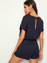 Load image into Gallery viewer, Drawstring Waist Rolled Sleeve Romper