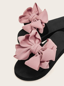 Bow Decor Open Toe Sliders