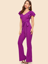 Load image into Gallery viewer, 70s Layered Sleeve Belted Flare Leg Jumpsuit