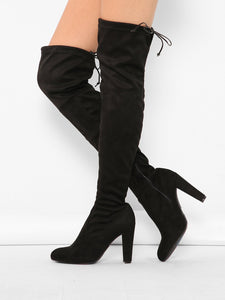 Almond Toe Chunky Heel Thigh High Boots