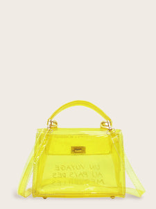 Slogan Print Flap Satchel Bag