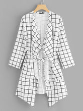 Load image into Gallery viewer, Waterfall Collar Grid Print Coat