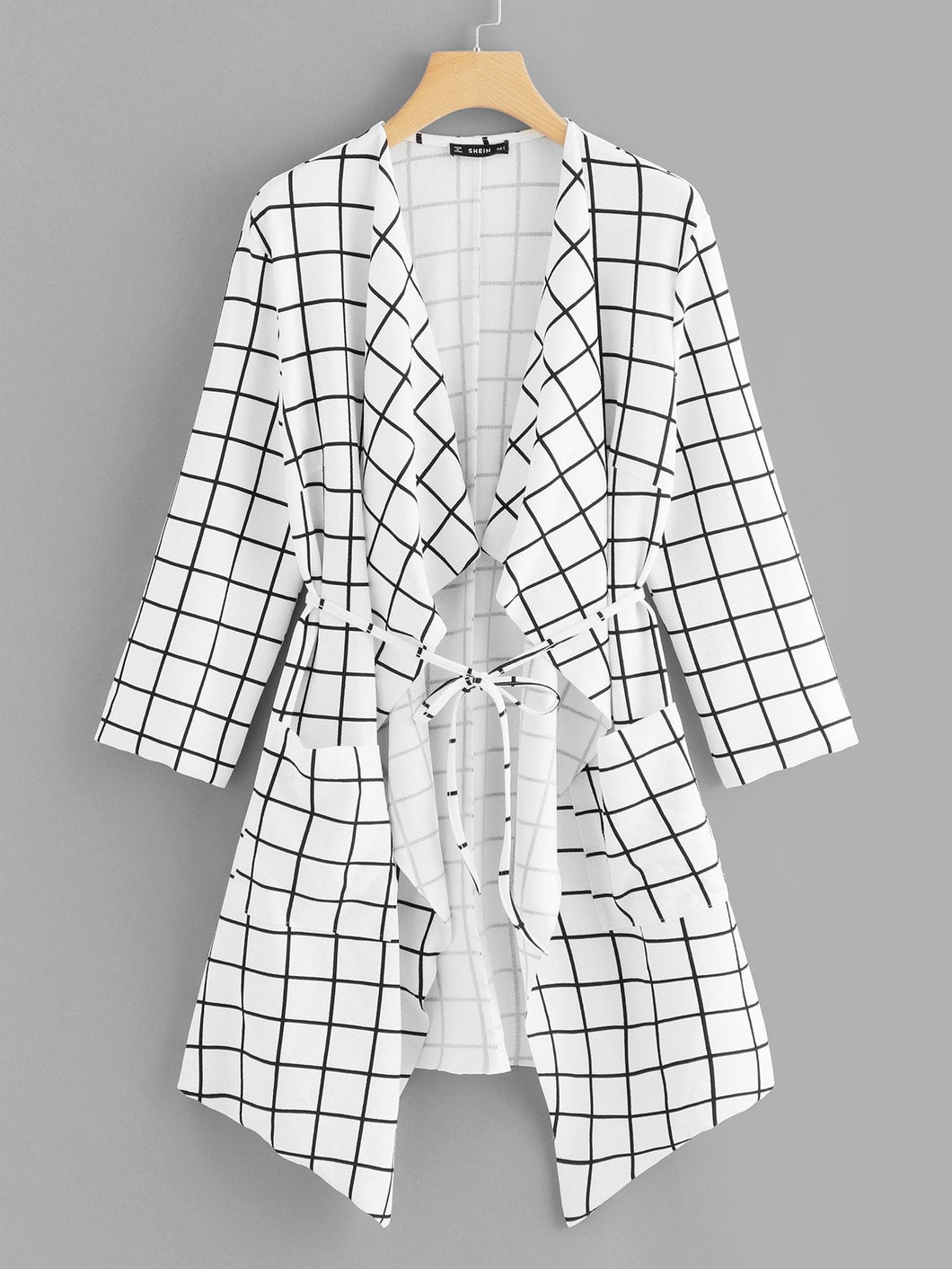 Waterfall Collar Grid Print Coat