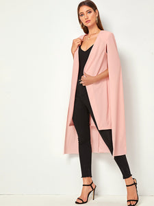 Solid Cloak Sleeve High-low Hem Blazer