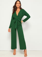 Load image into Gallery viewer, Self Tie Waterfall Neck Wide Leg Jumpsuit