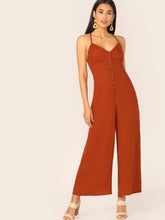 Load image into Gallery viewer, Crisscross Back Buttoned Front Wide Leg Jumpsuit