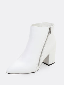 Pointy Toe Block Heel Side Zipper Ankle Boots