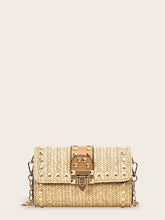 Load image into Gallery viewer, Studded Decor Woven Flap Chain Bag