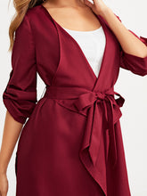 Load image into Gallery viewer, Waterfall Collar Slit Side Belted Coat