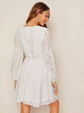 Load image into Gallery viewer, Self Tie Guipure Lace Surplice Dress