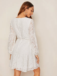 Self Tie Guipure Lace Surplice Dress