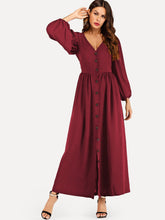 Load image into Gallery viewer, Bishop Sleeve Button Through Maxi Dress