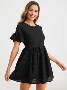 Flounce Sleeve Solid Schiffy Dress