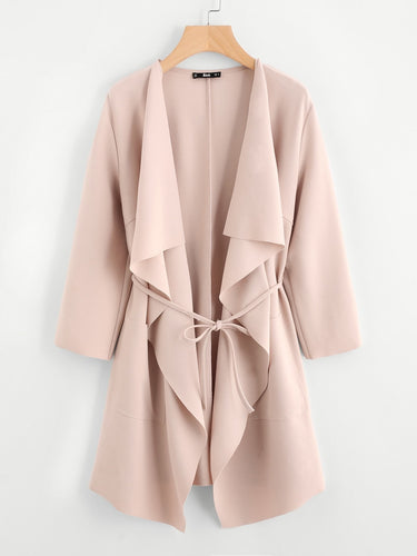 Waterfall Collar Pocket Front Wrap Coat