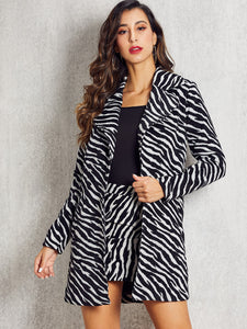 SBetro Zebra Striped Single Button Velvet Coat