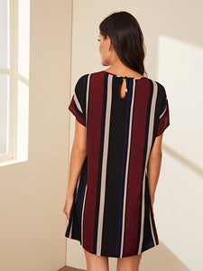 Striped Batwing Sleeve Tunic Dress