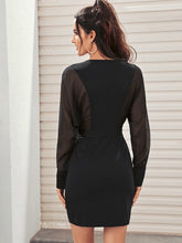 Load image into Gallery viewer, Belted Button Front Contrast Mesh Dress