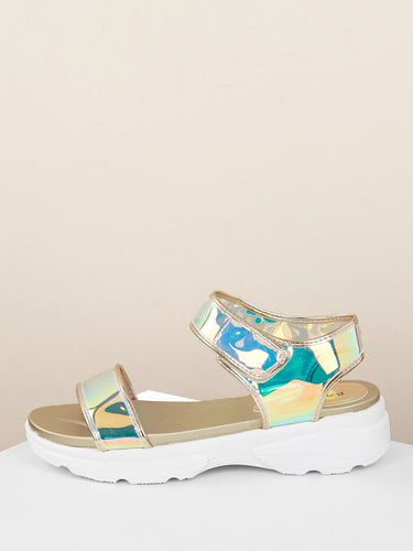 Open Toe Iridescent Chunky Platform Sole Sandals