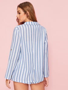 Notched Collar Vertical-stripe Blazer