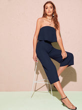 Load image into Gallery viewer, Solid Flounce Foldover Front Wide Leg Tube Jumpsuit