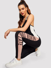 Load image into Gallery viewer, Color-block Lettering Strap Tank Jumpsuit