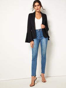 Flounce Sleeve Shawl Collar Blazer