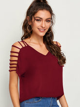 Load image into Gallery viewer, V-neck Laddering Cutout Shoulder Top