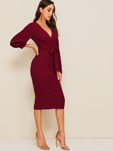 Load image into Gallery viewer, Self Belted Split Hem Surplice Wrap Dress