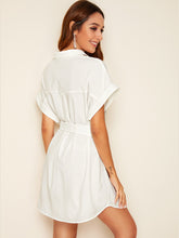 Load image into Gallery viewer, Batwing Sleeve Rolled Cuff Self Belted Shirt Dress