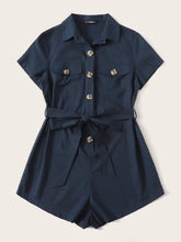 Load image into Gallery viewer, Solid Button Front Belted Utility Romper