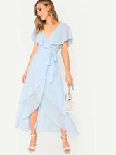 Load image into Gallery viewer, Self Belted Surplice Wrap Cape Dress