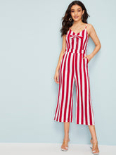 Load image into Gallery viewer, Bow Front Wide Leg Striped Cami Jumpsuit