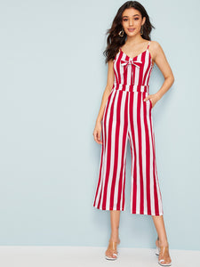 Bow Front Wide Leg Striped Cami Jumpsuit