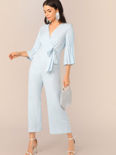 Load image into Gallery viewer, Pleated Sleeve Wrap Belted Wide Leg Jumpsuit