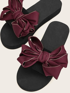 Bow Decor Open Toe Sliders