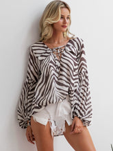 Load image into Gallery viewer, Simplee Zebra Print Lace Up Bishop Sleeve Top