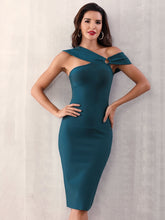 Load image into Gallery viewer, Adyce Asymmetrical Neck Midi Bandage Dress