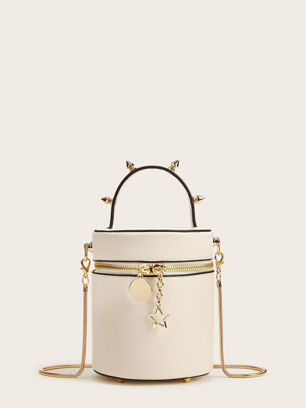 Studded Decor Zip Around Bucket Bag