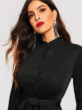 Load image into Gallery viewer, Button Front Belted Wide Leg Shirt Jumpsuit