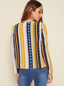 V-neck Tribal Print Top