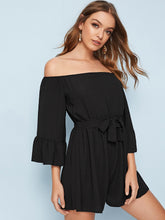 Load image into Gallery viewer, Off Shoulder Flounce Sleeve Belted Romper