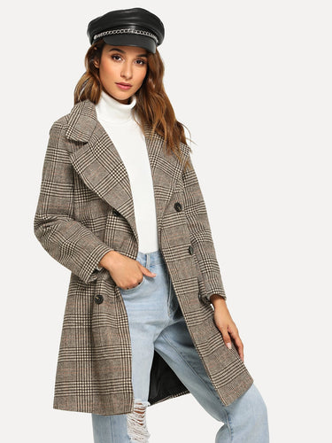 Double Breasted Wales Check Pea Coat