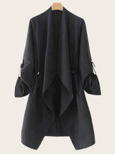 Load image into Gallery viewer, Waterfall Collar Drawstring Slant Pocket Outerwear