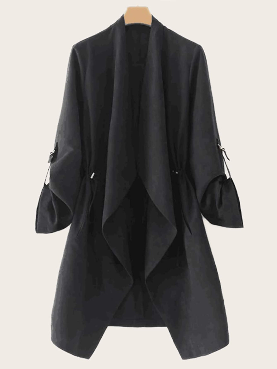 Waterfall Collar Drawstring Slant Pocket Outerwear