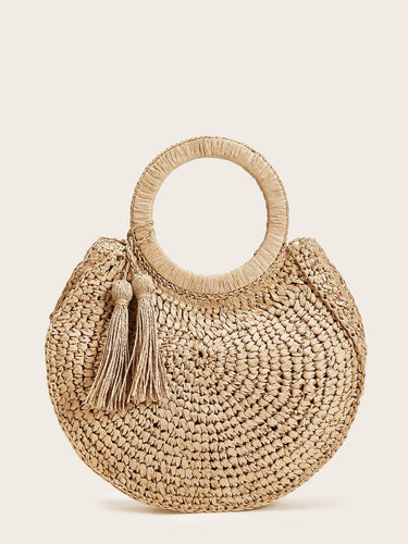 Tassel Decor Woven Tote Bag