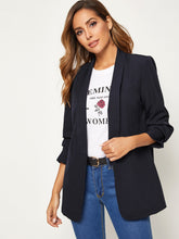 Load image into Gallery viewer, Gather Sleeve Shawl Collar Belted Blazer