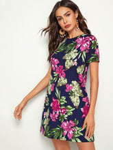 Load image into Gallery viewer, Keyhole Back Tropical Floral Print Tunic Dress