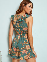 Load image into Gallery viewer, Floral Print Ruffle Trim Wrap Romper