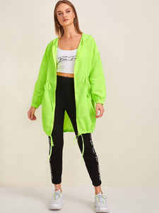 Drawstring Neon Yellow Windbreaker Coat