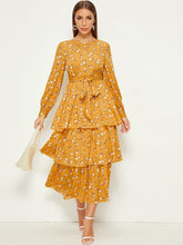 Load image into Gallery viewer, Ditsy Floral Print Layered Ruffle Belted Dress